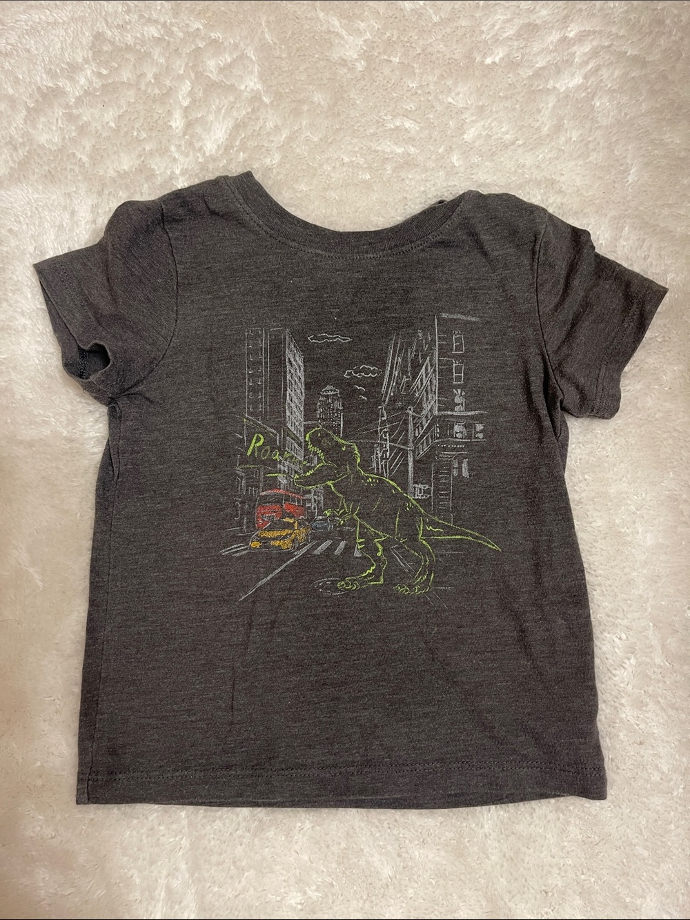 Cat & Jack Charcoal Tee with Neon Green Dinosaur Graphic